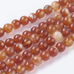 Honeyhandy Natural Striped Agate/Banded Agate Beads Strands, Dyed, Round, FireBrick, 6mm, Hole: 1mm