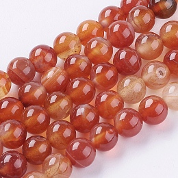 Honeyhandy Natural Striped Agate/Banded Agate Beads Strands, Dyed, Round, FireBrick, 8mm, Hole: 1mm