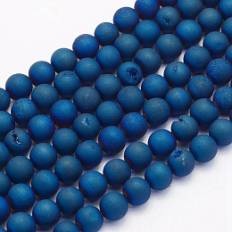 Honeyhandy Electroplate Natural Druzy Agate Beads Strands, Dyed, Round, Frosted, Blue Plated, 10mm, Hole: 1mm, about 38pcs/strand, 15.7 inch(40cm)