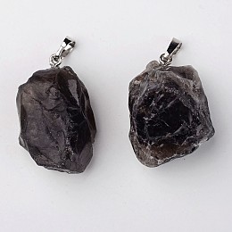 Honeyhandy Natural Smoky Quartz Pendants, Nuggets, with Brass Findings, Platinum, 26~42x20~26x14~22mm, Hole: 5x8mm