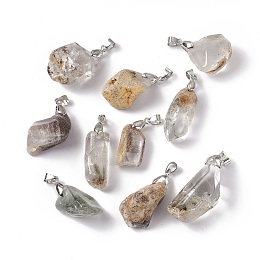 Honeyhandy Natural Lodolite Quartz Pendants, with Platinum Tone Brass Findings, Nuggets, 20~40x10~20x8~15mm, Hole: 3x5mm