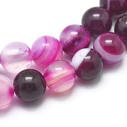 Honeyhandy Natural Striped Agate/Banded Agate Beads Strands, Dyed & Heated, Round, Fuchsia, 6mm, Hole: 1.2mm, about 62pcs/strand, 14.9 inch(38cm)