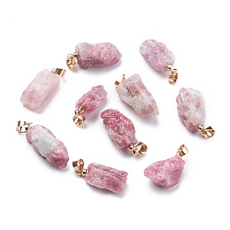 Honeyhandy Natural Red Tourmaline Pendants, Rough Raw Stone, with Brass Bails, Grade AAA, Long-Lasting Plated, Nuggets, Golden, 19~29.5x12.5~23x5.3~9.5mm, Hole: 3.9x3.7mm