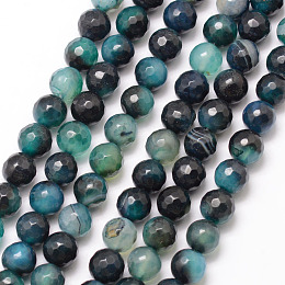 Honeyhandy Natural Fire Crackle Agate Bead Strands, Round, Grade A, Faceted, Dyed & Heated, Medium Turquoise, 8mm, Hole: 1mm, about 47pcs/strand, 15 inch