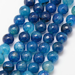 Honeyhandy Natural Crackle Agate Bead Strands, Round, Grade A, Faceted, Dyed, Dodger Blue, 10mm, Hole: 1mm, about 37pcs/strand, 15 inch