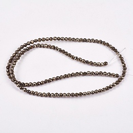 Honeyhandy Natural Pyrite Beads Strands, Round, Faceted, 3mm, Hole: 0.5mm, about 130pcs/strand, 15.74 inch