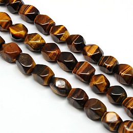 Honeyhandy Natural Tiger Eye Faceted Rhombus Beads Strands, Tiger Eye, 10~13x9x9mm, Hole: 1mm, about 34pcs/strand, 15.74 inch