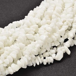 Honeyhandy Chip Opaque Glass Beads Strands, White, 5~14x5~10mm, Hole: 1mm, about 33.85 inch