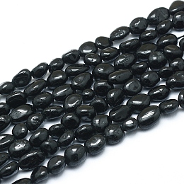 Honeyhandy Natural Black Tourmaline Beads Strands, Tumbled Stone, Nuggets, 5~12x6~7mm, Hole: 0.8mm, about 46~57pcs/strand, 15.16 inch(38.5cm)