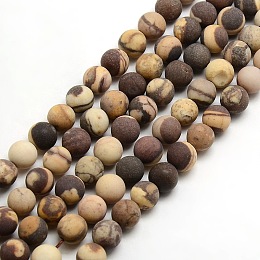 Honeyhandy Frosted Natural Zebra Jasper Round Bead Strands, 6mm, Hole: 1mm, about 63~65pcs/strand, 14.9~15.6 inch