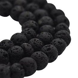 NBEADS 20 Strands Natural Lava Round Bead Strands, Lava, 4mm, Hole: 1mm; about 94pcs/strand, 15.7"