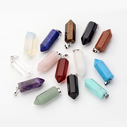 Honeyhandy Brass Natural & Synthetic Mixed Stone Pendants, Bullet, Platinum, Pointed Pendant, 33~36x12mm, Hole: 5x7mm