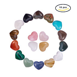 PandaHall Elite 18 Pcs Heart Gemstone Cabochon Flatback Beads 15x18x6mm for Photo Craft Jewelry Making 18 Styles