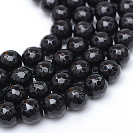 Honeyhandy Glass Beads Strands, Faceted, Round, Black, 8~9mm, Hole: 1mm, about 45~47pcs/strand, 14.4~15.2 inch