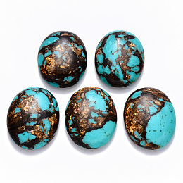 Honeyhandy Assembled Natural Bronzite and Synthetic Turquoise Cabochons, Dyed, Oval, Turquoise, 40x30x7.5~8.5mm