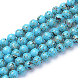 Honeyhandy Assembled Synthetic Turquoise and Shell Beads Strands, Dyed, Round, Light Sky Blue, 8mm, Hole: 1mm, about 50pcs/strand, 15.7 inch