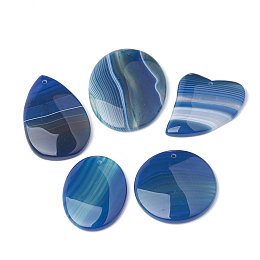 Honeyhandy Dyed Natural Striped Agate/Banded Agate Pendants, Mixed Shape, Steel Blue, 36~54x32~41x5~7mm, Hole: 2mm