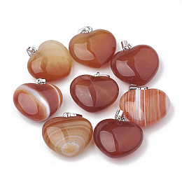 Honeyhandy Natural Carnelian Pendants, with Platinum Tont Brass Findings, Dyed, Heart, 22~23x23x9~10mm, Hole: 2x6.5mm