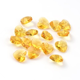 Honeyhandy Romantic Valentines Ideas Glass Charms, Faceted Heart Charm, Gold, 10x10x5mm, Hole: 1mm