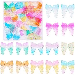 BENECREAT 32 Packs Spray Painted Glass Pendants, Rainbow Color Angle Wing Charms with Plastic Storage Box for Necklace Bracelet Jewelry Making, 36x18mm