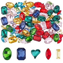 SUPERFINDINGS 100Pcs 25 Styles Glass Rhinestone Cabochons, Pointed Back & Silver Back Plated, Mixed Shapes, Mixed Color, 7~14x3~10x2~5mm, 4pcs/style