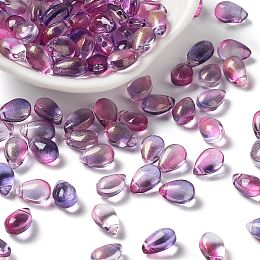 Honeyhandy Transparent Glass Charms, Glitter Gold Powder, Teardrop, Violet, 9x6x5mm, Hole: 1mm