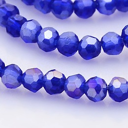 Honeyhandy AB Color Plated Glass Faceted Round Beads Strands, Blue, 3mm, Hole: 1mm, 100pcs/strand, 11.5 inch