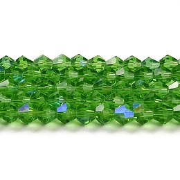 Honeyhandy Transparent Electroplate Glass Beads Strands, AB Color Plated, Faceted, Bicone, Lime Green, 4x4mm, Hole: 0.8mm, about 82~85pcs/strand, 30.5~31cm