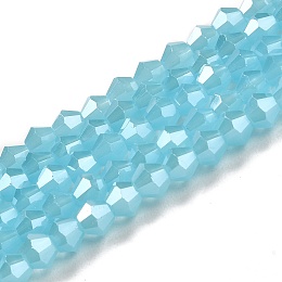 Honeyhandy Imitation Jade Electroplate Glass Beads Strands, Pearl Luster Plated, Faceted, Bicone, Deep Sky Blue, 4x4mm, Hole: 0.8mm, about 87~98pcs/strand, 12.76~14.61 inch(32.4~37.1cm)