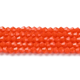 Honeyhandy Opaque Solid Color Imitation Jade Glass Beads Strands, Faceted, Bicone, Orange Red, 4x4mm, Hole: 0.8mm, about 82~85pcs/strand, 30.5~31cm