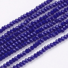 Honeyhandy Opaque Solid Color Glass Bead Strands, Imitation Jade, Faceted, Rondelle, Royal Blue, 3x2mm, Hole: 0.8mm, about 185~190pcs/strand, 14.9~17.3 inch(38~44cm)