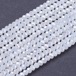 Honeyhandy Electroplate Glass Beads Strands, Full Rainbow Plated, Faceted, Rondelle, White, 3x2mm, Hole: 0.8mm, about 185~190pcs/strand, 14.9~17.3 inch(38~44cm)