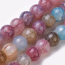 Honeyhandy Crackle Glass Beads Strands, Round, Mixed Color, 8~8.5mm, Hole: 1mm, about 48pcs/strand, 14.7 inch(37.5cm)