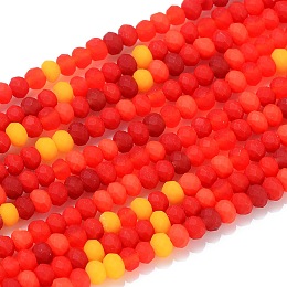 Honeyhandy Faceted Glass Beads Strands, Frosted, Rondelle, Red, 2.5~3.2x1.8~2.6mm, Hole: 0.8mm, about 185~186pcs/Strand, 15.55~15.75 inch(39.5~40cm)