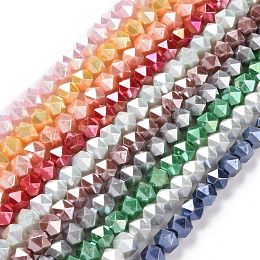 Glass Pearl Beads Strands, Dyed, Faceted, Polygon, Mixed Color, 7.5x7.5mm, Hole: 1mm, about 49pcs/strand, 14.09 inch(35.8cm)