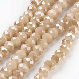 Honeyhandy Electroplate Glass Beads Strands, Imitation Jade Glass, Full Rainbow Plated, Faceted, Rondelle, Camel, 6x4~5mm, Hole: 0.8~1mm, about 88~92pcspcs/strand, 15.5 inch~16 inch(39~45cm)