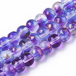 Arricraft Transparent Spray Painted Glass Bead Strands, with Golden Foil, Round, Blue Violet, 4~5mm, Hole: 0.9~1.2mm, about 95~103pcs/Strand, 13.78 inches~14.88 inches(35~37.8cm)