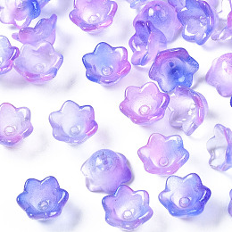 Honeyhandy Transparent Two Tone Spray Painted Glass Beads, Flower, Blue Violet, 7x11.5x11.5mm, Hole: 1.2mm