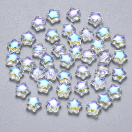 Honeyhandy Transparent Spray Painted Glass Beads, AB Color Plated, Star, Clear AB, 8x8.5x4mm, Hole: 1mm