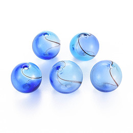 Honeyhandy Transparent Handmade Blown Glass Globe Beads, Round, Dodger Blue, 12.5~14mm, Hole: 1~2mm