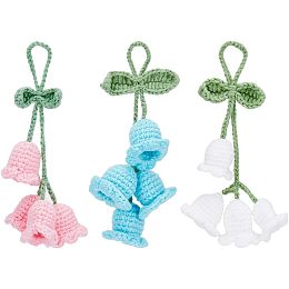 DICOSMETIC 3Pcs 3 Colors Bellflower Hand Knitted Car Pendant lily of The Valley Kintting Ornament Car Rear View Mirror Charm Interior Auto Rear View Charm Bag Keychain Car Decor