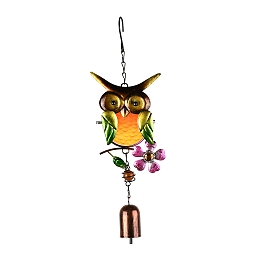 Honeyhandy Spray Painted Iron Wind Chimes, Small Wind Bells Handmade Glass Pendants, Owl, Colorful, 328mm