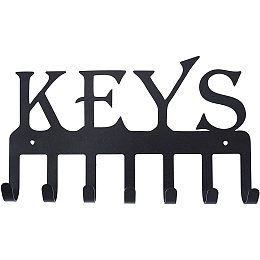 GLOBLELAND Key Holder Black Metal Wall Mount Decor for Garage Front Door to Hang, 7 Hook Racks