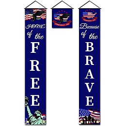 Arricraft 3 Pcs Free Brave Banner Independence Day Door Hanging Flag Decor Sign Set Door Union Hanging Flag for The Brave Veterans Day Home Front Door Porch Decorations Party Supplies 70.8x11.8inch