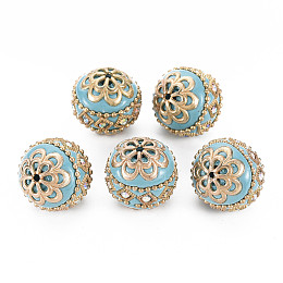 Honeyhandy Handmade Indonesia Beads, with Metal Findings, Round, Light Gold, Light Sky Blue, 19.5x19mm, Hole: 1mm