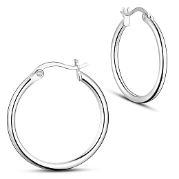 Honeyhandy SHEGRACE Rhodium Plated 925 Sterling Silver Hoop Earrings, Platinum, 23x2mm