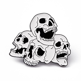 Honeyhandy White Halloween Enamel Pin, Electrophoresis Black Alloy Brooch for Backpack Clothes, Skull Pattern, 27x31x2mm, Pin: 1.2mm