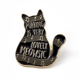 Honeyhandy Cartoon Cat Enamel Pin, Light Gold Alloy Music Theme Brooch for Backpack Clothes, Word, 30x25x2mm, Pin: 1.3mm