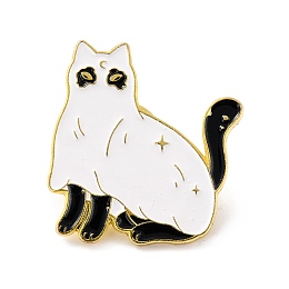 Honeyhandy Cat Enamel Pin, Cute Alloy Enamel Brooch for Backpacks Clothes, Light Gold, White, 30x27x9.5mm