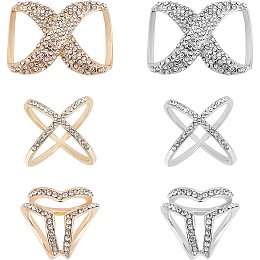 CHGCRAFT 6Pcs 6 Style X Shaped Fashion Scarf Ring Buckle Three Rings Scarves Buckle Infinity Hollow Scarf Clip for T-Shirt Neckerchief Shawl, Platinum and Golden